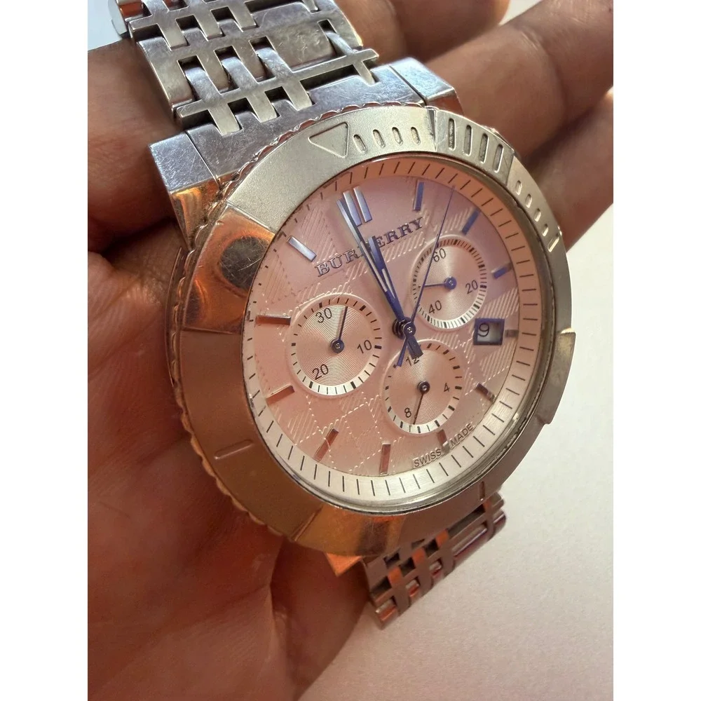 Burberry BU2303 Chronograph Swiss Made Stainless Steel Watch Silver Dial 100M